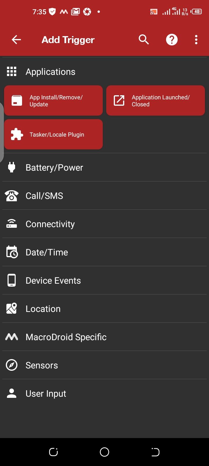 Добавление триггера в MacroDroid
