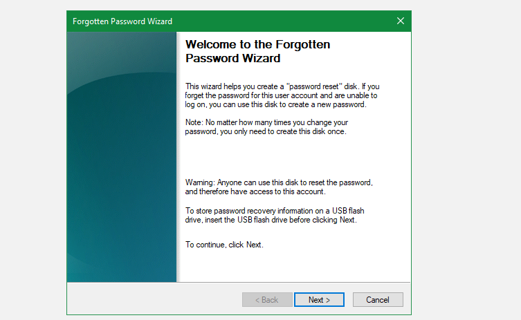 Создание диска сброса пароля в Windows