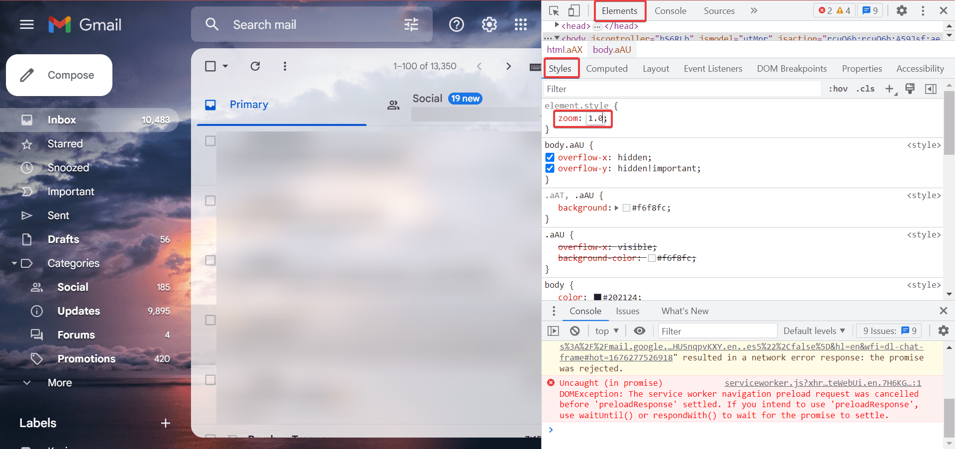 Свойство Zoom в панели стилей инструментов разработчика