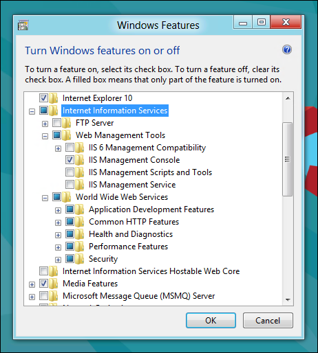 Разверните список компонентов IIS и выберите то, что нужно разработчику (ASP.NET, Management Tools и т.д.).