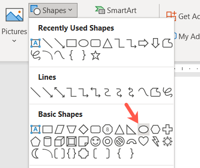 Овал в списке фигур Word