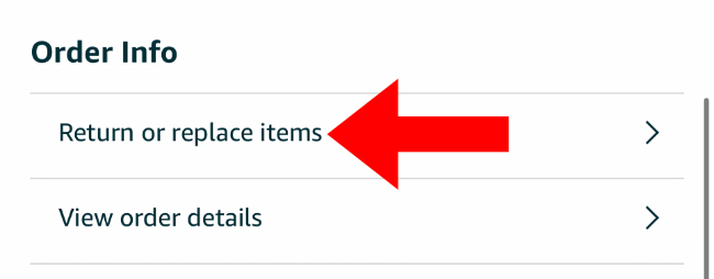 Кнопка «Возврат или замена товаров» в заказе Amazon