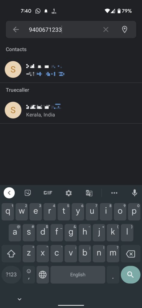 Ricerca contatto o numero nell'app Truecaller