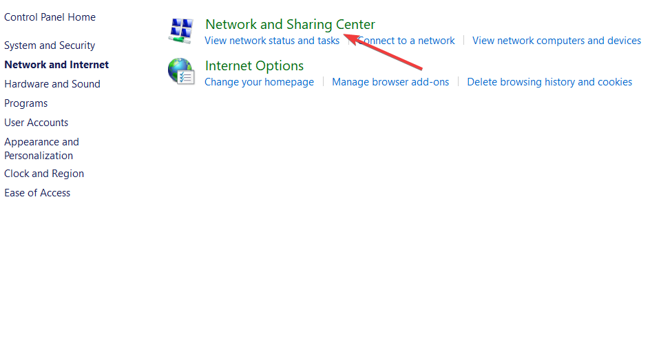 Раздел «Сеть и Интернет» в Панели управления