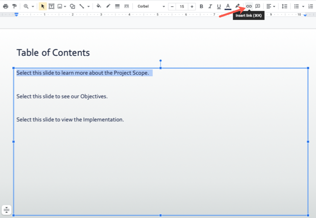 With the text selected, use the Link button
