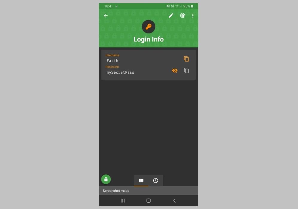 Просмотр сохранённых записей в KeePassDX после открытия базы