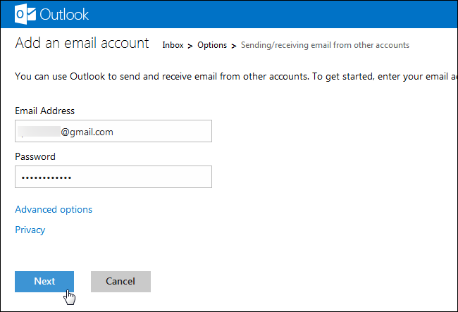 Форма ввода данных POP3