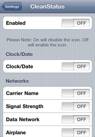 Настройки CleanStatus — скрытие элементов строки состояния
