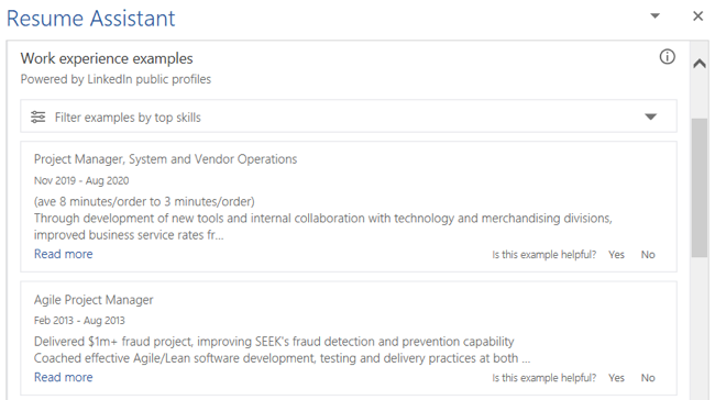 Примеры опыта работы из LinkedIn