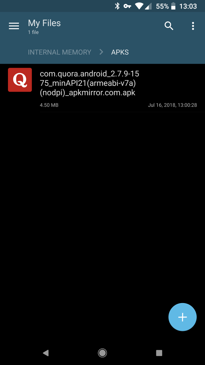 Изображение: файловый менеджер на Android с APK-файлом и возможностью установки