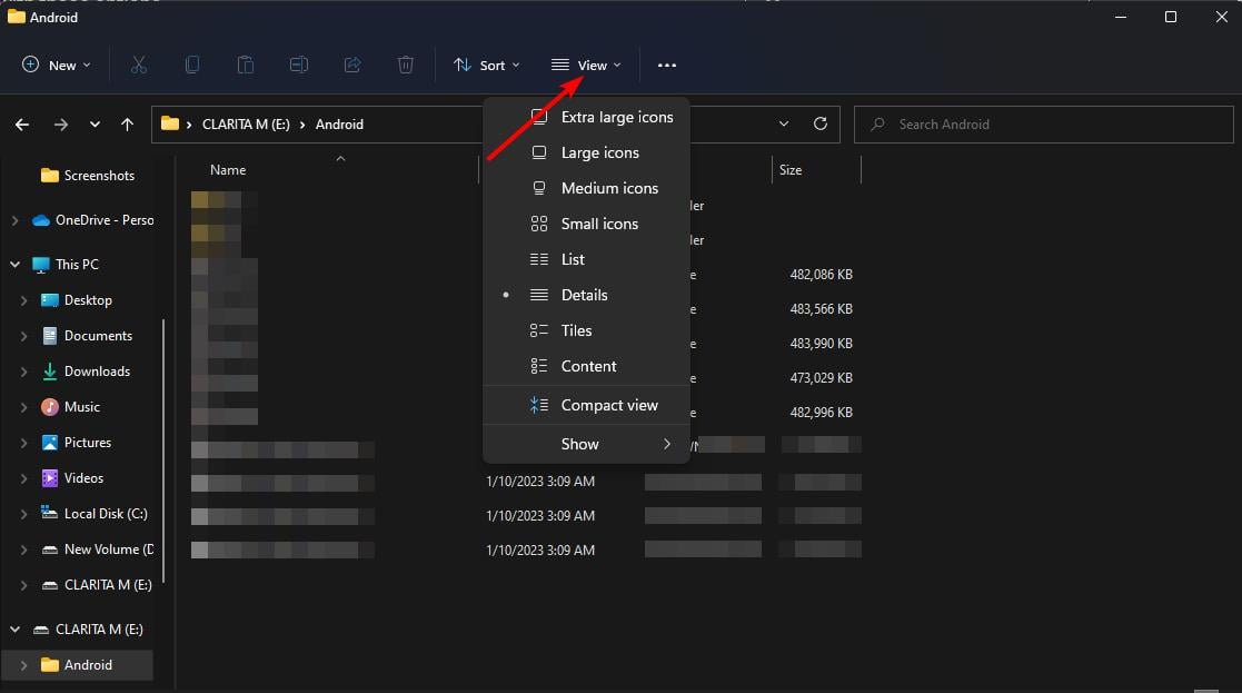 Параметры вида: выбор размера значков