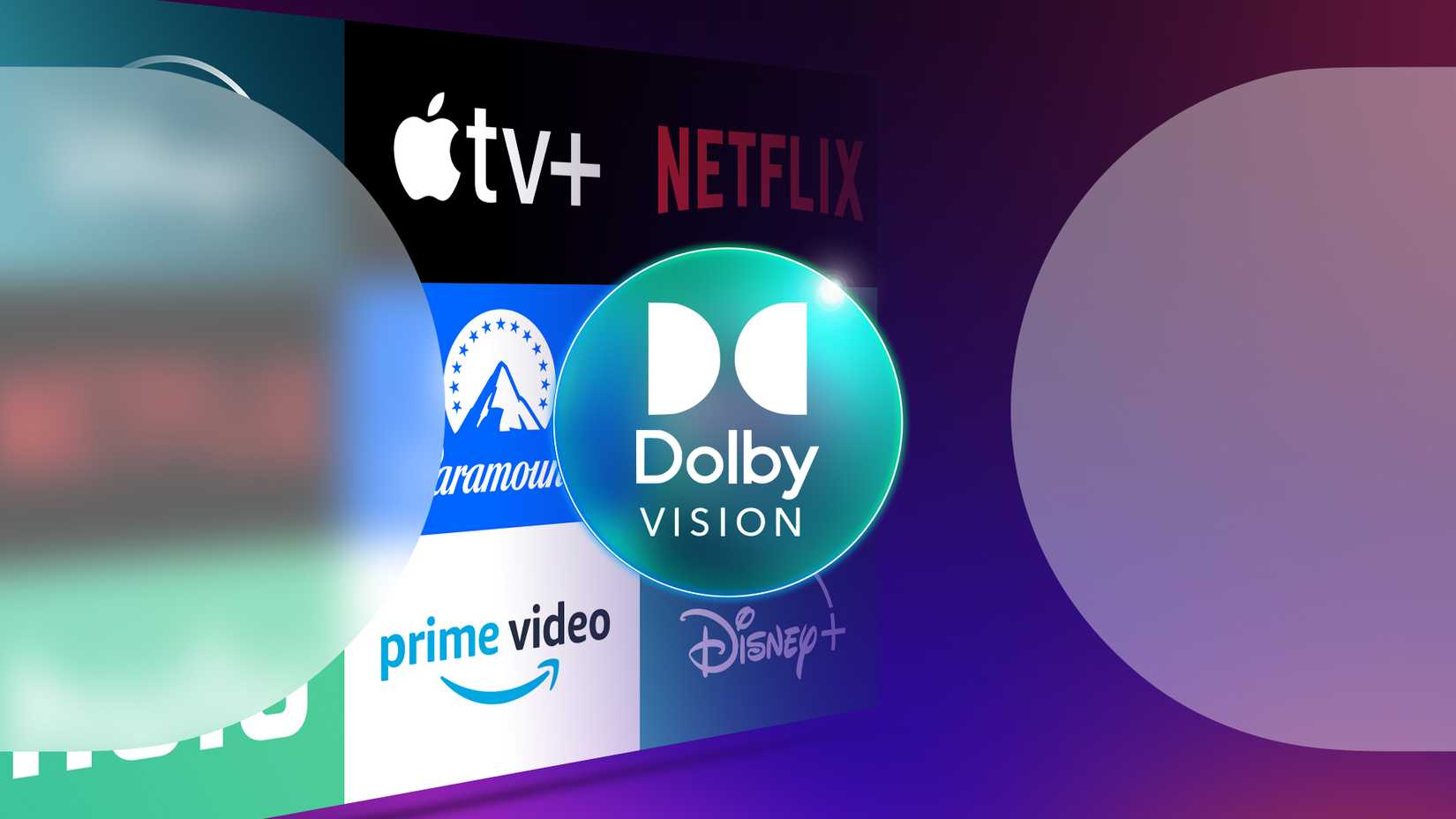 Логотип Dolby Vision на фоне логотипов стрим-сервисов