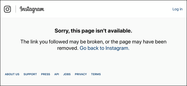 Страница Instagram показывает, что профиль не найден для временно отключённого аккаунта