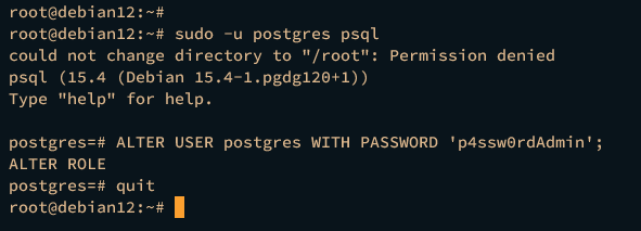Изменение пароля пользователя postgres в psql