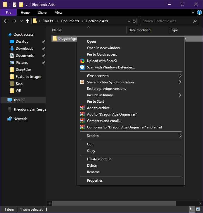 Положение папки сохранений Origin на диске