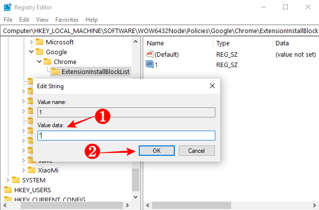 Указание значения '*' для строкового параметра в ExtensionInstallBlocklist