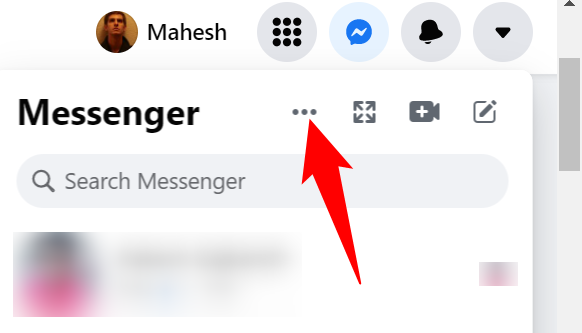 Нажмите на три точки вверху окна Messenger.