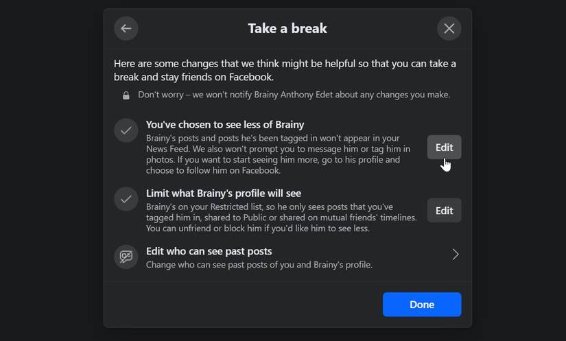 восстановление видимости профиля