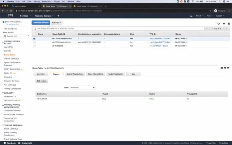Редактирование маршрутов в Paris — выбор таблицы маршрутов и добавление нового маршрута