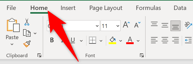 Выберите вкладку «Главная» в Excel.