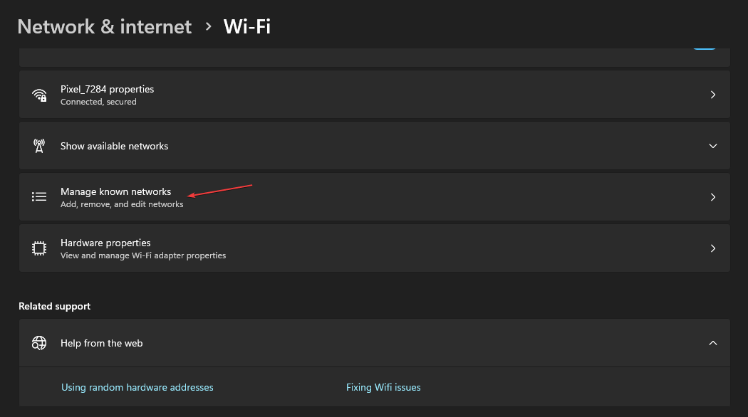 Список известных сетей и управление их параметрами