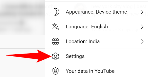 Нажмите профиль и выберите Настройки на YouTube