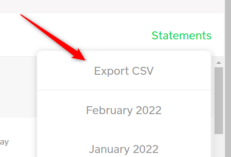 Кнопка Export CSV для скачивания истории счетов в CSV.