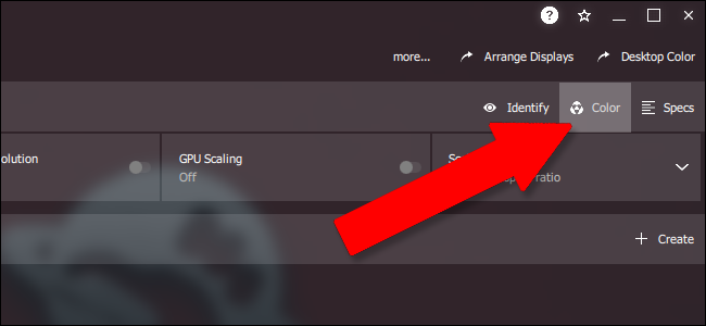 Выбор меню «Цвет» в настройках AMD Radeon