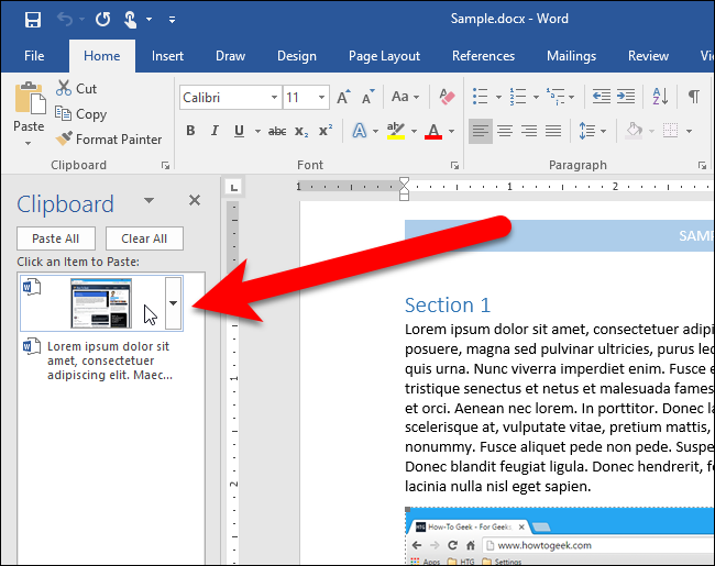 Элементы, доступные на панели Буфера обмена Office
