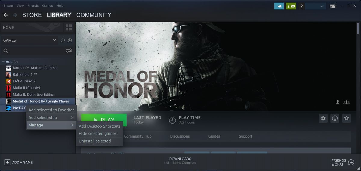 Удаление нескольких игр через меню управления в Steam