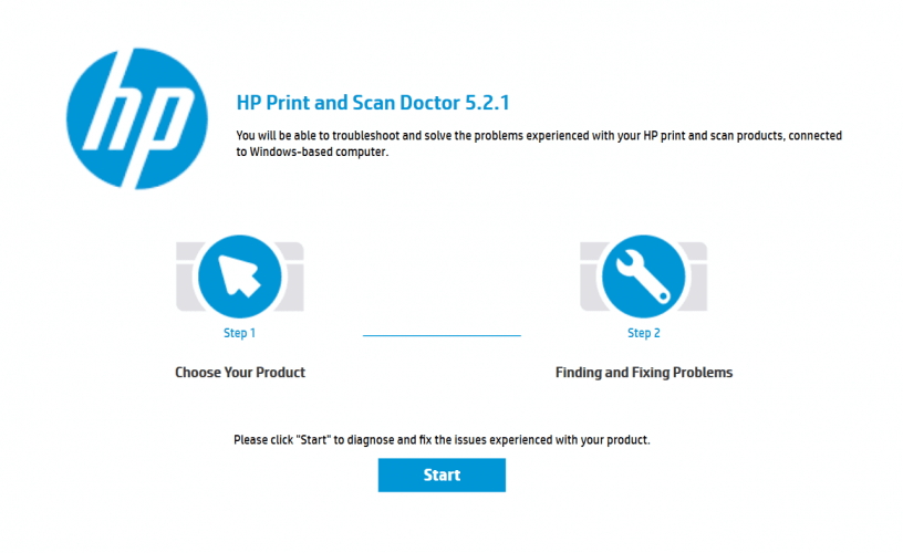 Утилита HP Print and Scan Doctor — основной экран