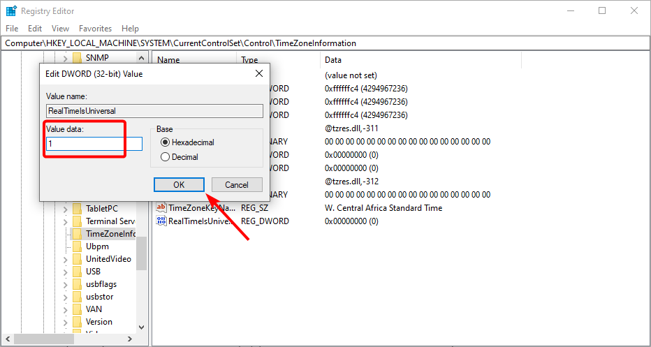 value data how to fix time windows 10