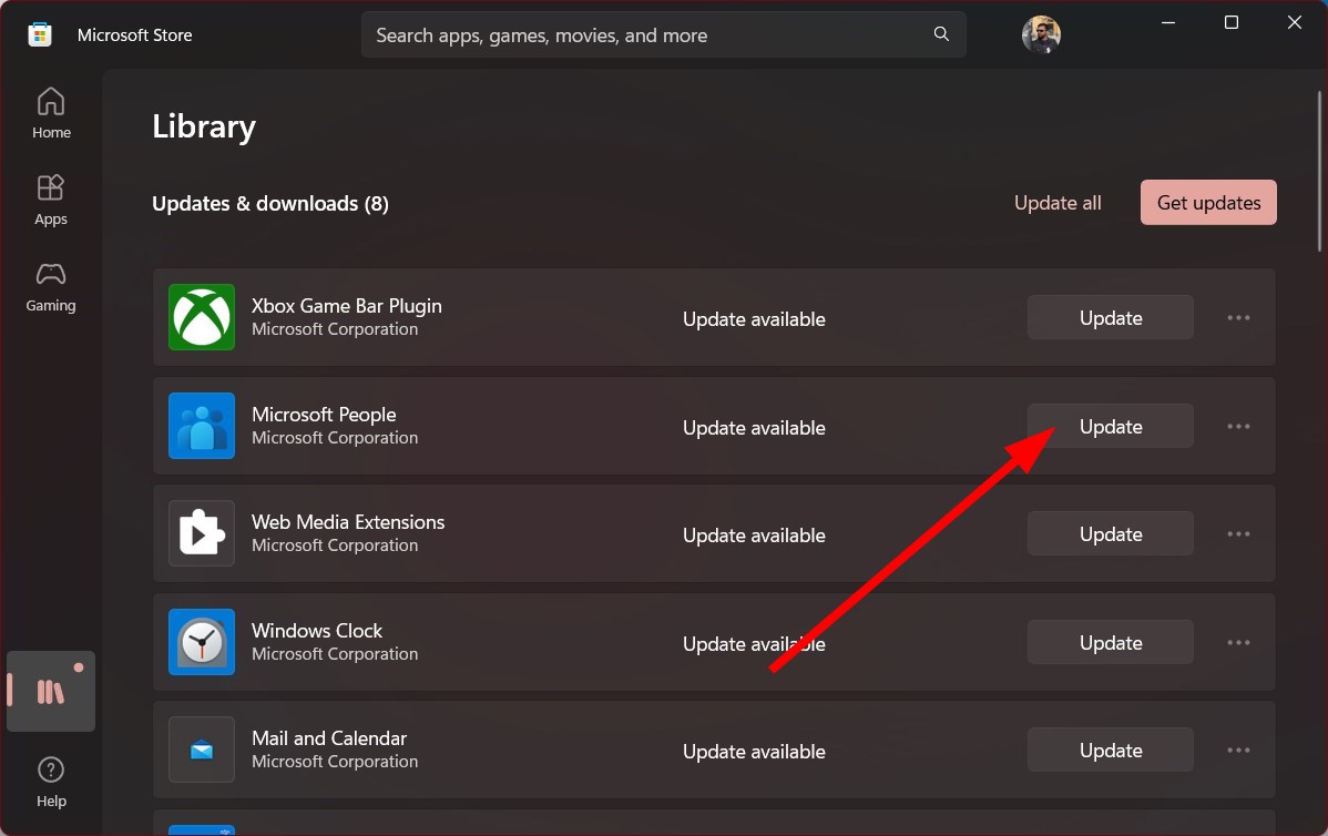 Кнопка обновления для OneDrive в Microsoft Store