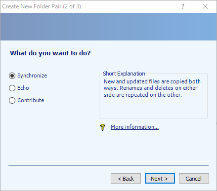выбор метода синхронизации в SyncToy