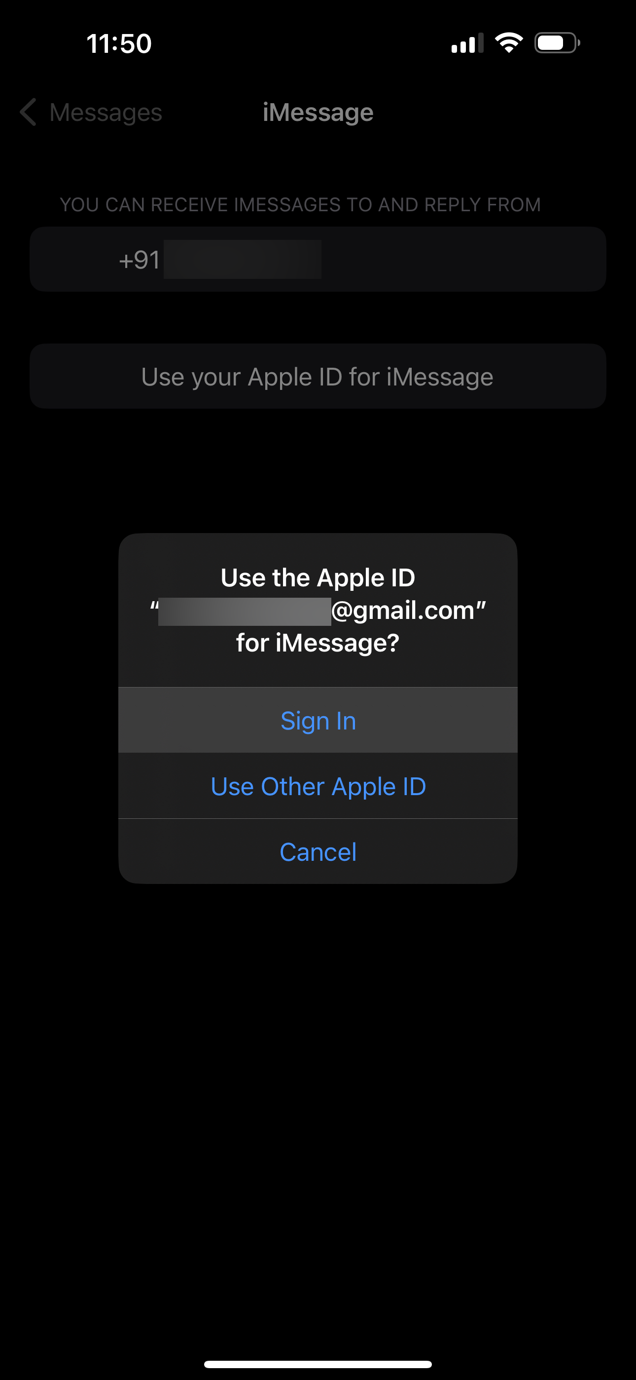 iOS предлагает войти в Apple ID для iMessage