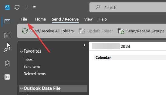 Кнопка Файл в Outlook