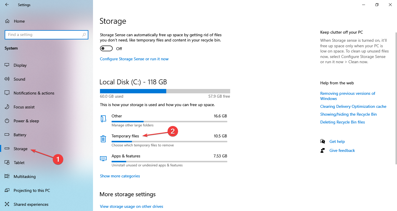 раздел временные файлы