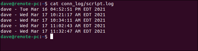 Содержимое файла журнала подключений conn_log/script.log