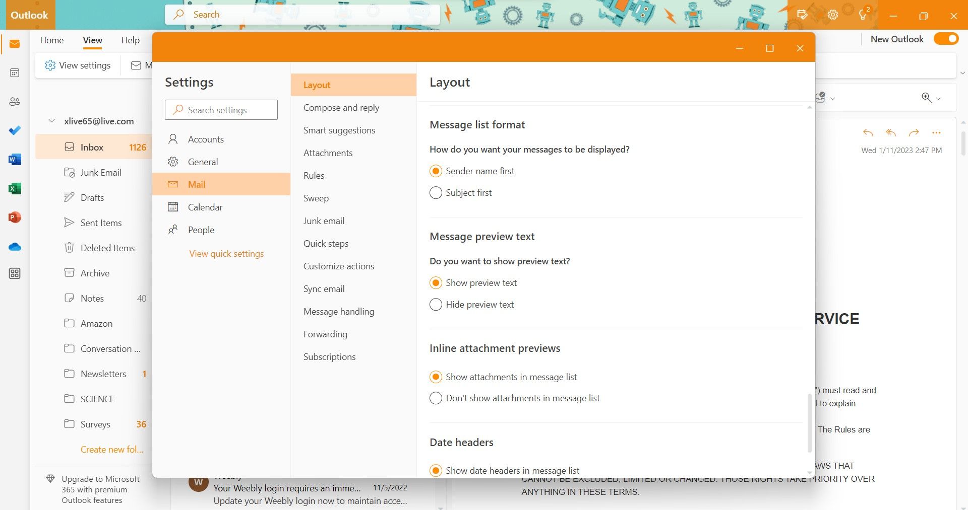 настройки предпросмотра