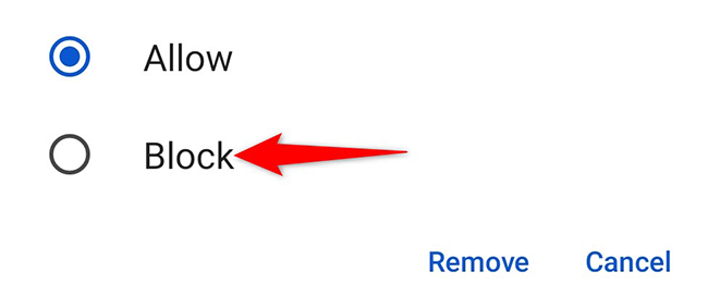 Выбор «Блокировать» в запросе на доступ к местоположению