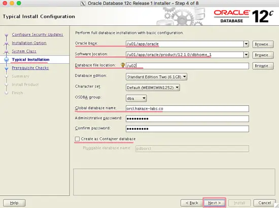 Типичная установка Oracle: параметры