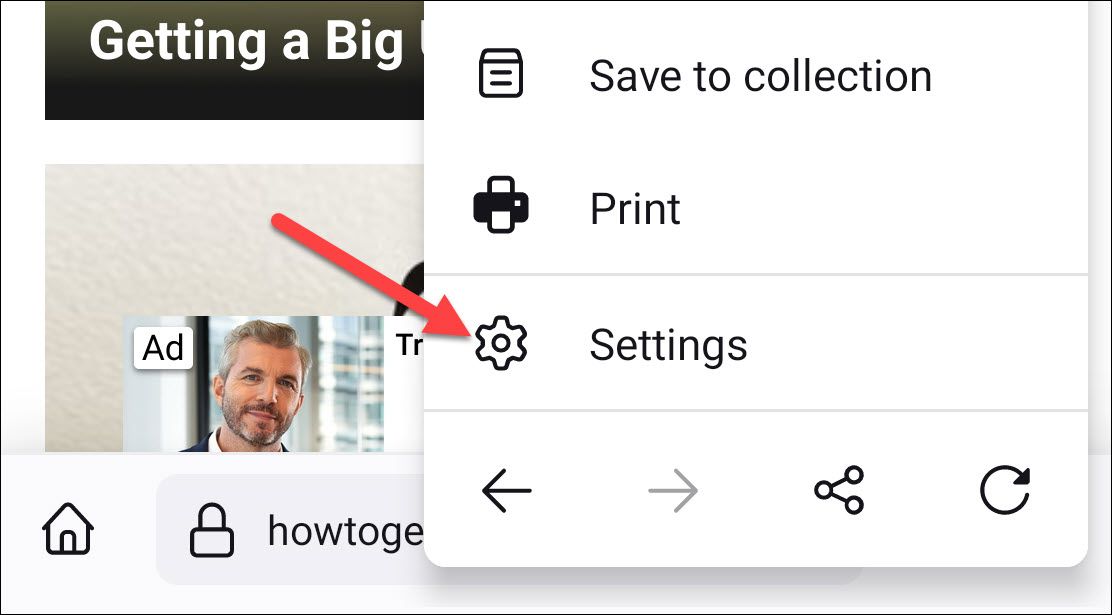 Меню Firefox для Android.