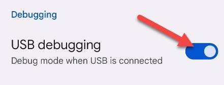 Включение отладки по USB на экране настроек
