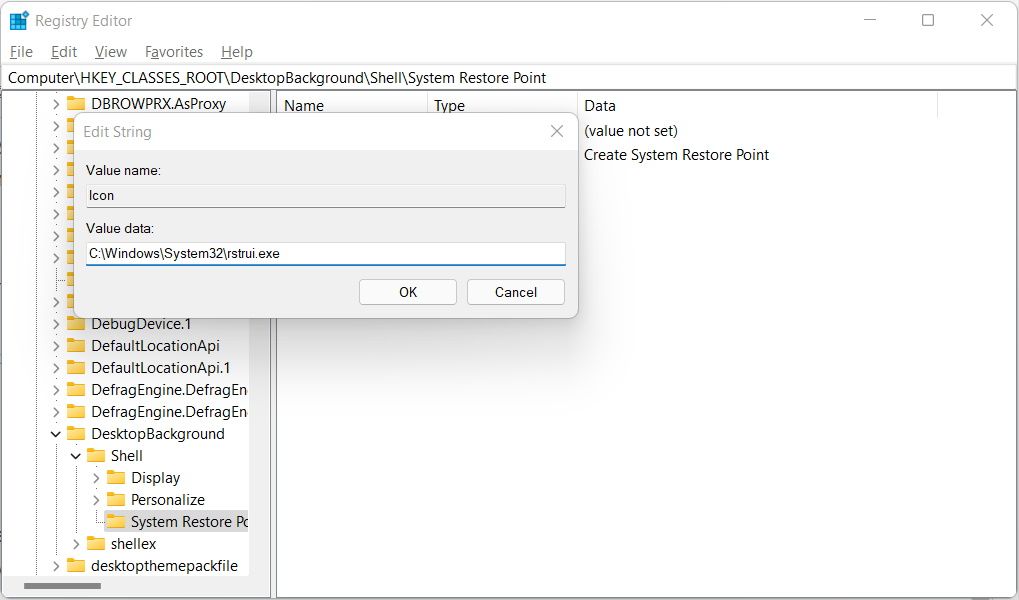 Добавление иконки для пункта создания точки восстановления.