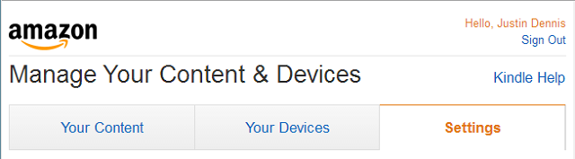 Список устройств и адресов Send-to-Kindle в настройках аккаунта Amazon