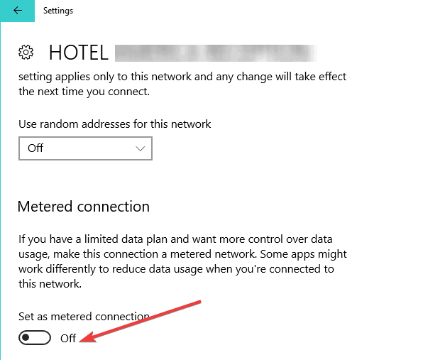 Включенная опция платного соединения в свойствах сети