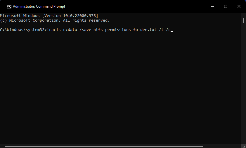 Команда резервного сохранения icacls