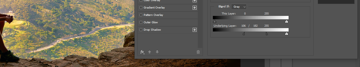 Blend If для Highlights: 106 и 182