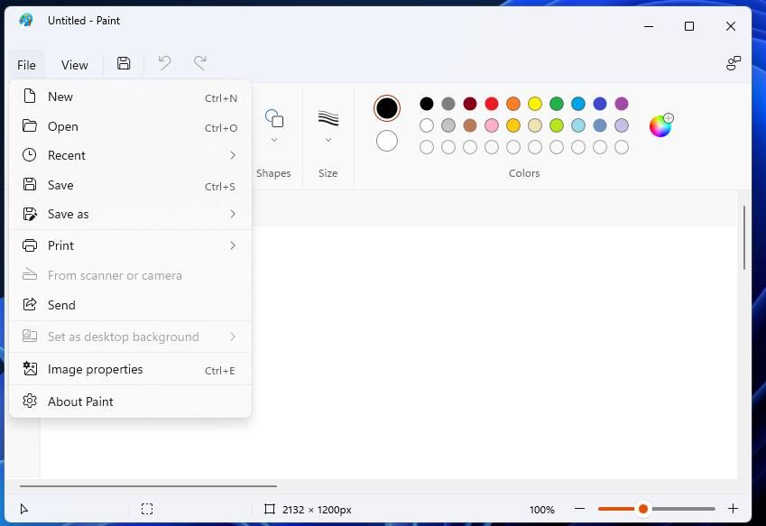 Пункт меню Открыть в Paint