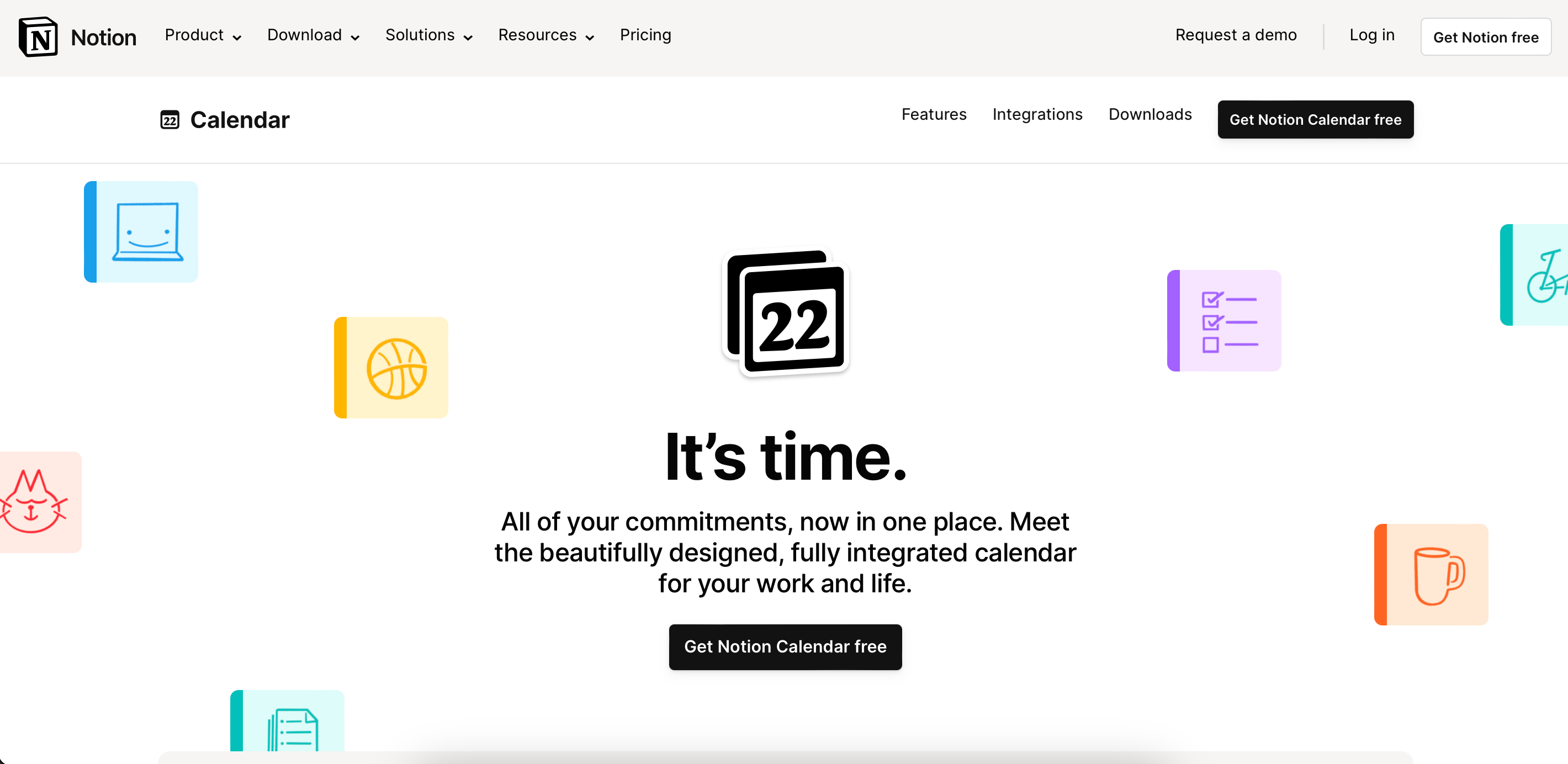 Главная страница сайта Notion Calendar